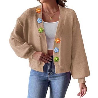 Women's Crochet Detailing Long Sleeves Open Front Knit Cardigan Sweater