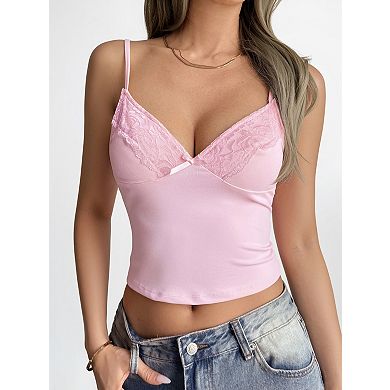 Women's Lace Backless Cami Top Adjustable Straps Sleeveless Vest Tank Top