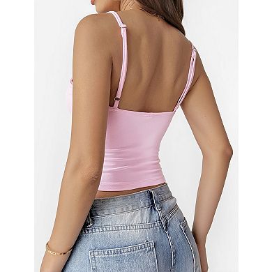 Women's Lace Backless Cami Top Adjustable Straps Sleeveless Vest Tank Top