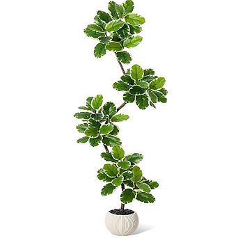Artificial Fiddle Leaf Fig Tree in Sphere Planter, Tall Faux Plant with Moss for Home&Office Decor