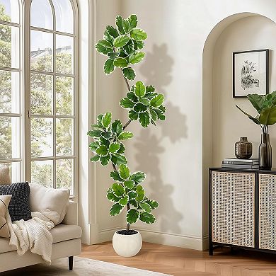 Artificial Fiddle Leaf Fig Tree in Sphere Planter, Tall Faux Plant with Moss for Home&Office Decor