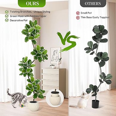 Artificial Fiddle Leaf Fig Tree in Sphere Planter, Tall Faux Plant with Moss for Home&Office Decor