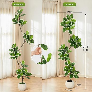 Artificial Fiddle Leaf Fig Tree in Sphere Planter, Tall Faux Plant with Moss for Home&Office Decor