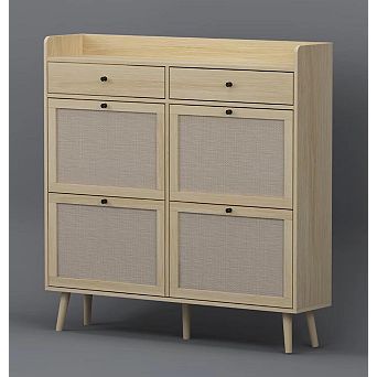 Farmhouse Wooden Shoe Storage Cabinet for Entryway with 4 Flip Drawers & 2 Drawers, Natural