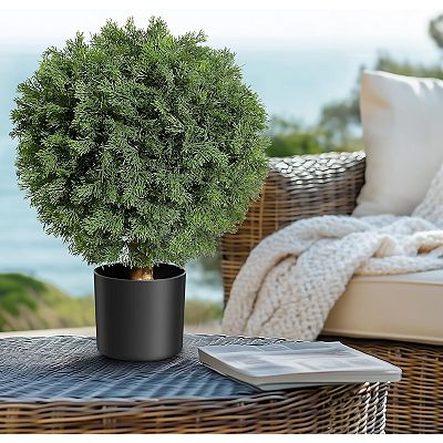 Set of 2 UV Resistant Artificial Cedar Topiary Ball Trees in Black