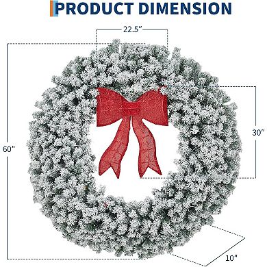 Fancihabor 60in Christmas Wreath Pre-Lit Green Flocked with Bow for ...