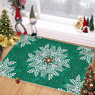 Christmas Snowflake Washable Area Rug runner,Living Room Bedroom,Low Pile Rugs for Dining Room