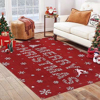 Christmas Area Rug Washable Non Slip for Indoor Merry Christmas Mats for Front Door Low Pile Carpet
