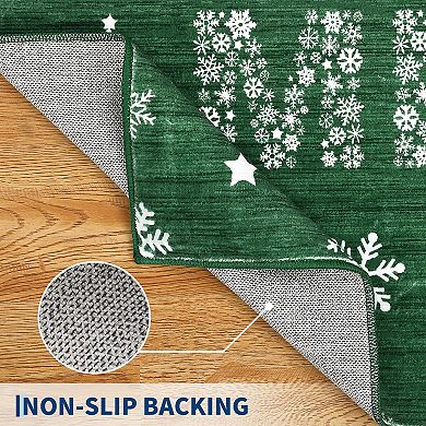 Christmas Area Rug Washable Non Slip for Indoor Merry Christmas Mats for Front Door Low Pile Carpet