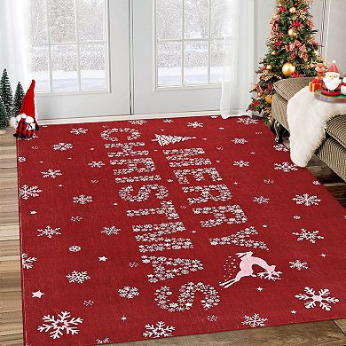 Christmas Area Rug Washable Non Slip for Indoor Merry Christmas Mats for Front Door Low Pile Carpet