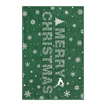 Christmas Area Rug Washable Non Slip for Indoor Merry Christmas Mats for Front Door Low Pile Carpet