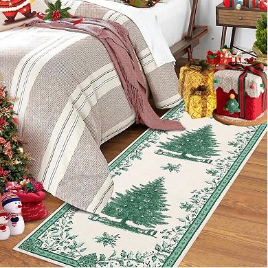 Christmas Tree Area Rug Washable Bedroom Carpets,Non-Slip Living Room Rug,Nursery Kitchen Red/Green