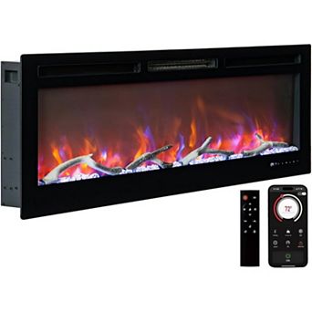 60" Built-in Electric Fireplace with WiFi&Remote Control,12 Realistic Flame Flickering Colors