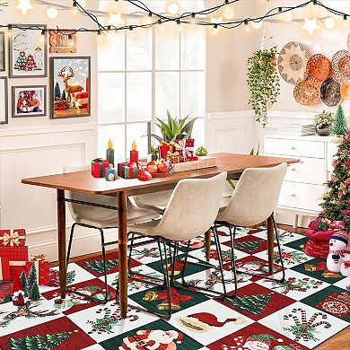 Christmas Rugs for Living Room,Low Pile Bedroom Rug,Stain Resistance Carpet for Dining Room Decor