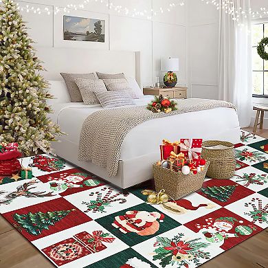 Christmas Rugs for Living Room,Low Pile Bedroom Rug,Stain Resistance Carpet for Dining Room Decor