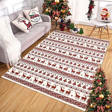 Christmas Washable Area Rug Hallway Runner Holiday Decor Rug Decorative Xmas Soft Low Pile Carpet