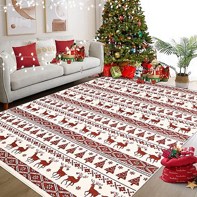 Christmas Washable Area Rug Hallway Runner Holiday Decor Rug Decorative Xmas Soft Low Pile Carpet