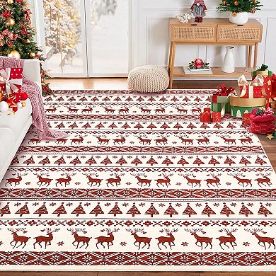 Christmas Washable Area Rug Hallway Runner Holiday Decor Rug Decorative Xmas Soft Low Pile Carpet