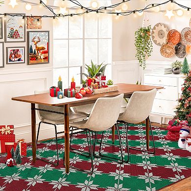 Christmas Area Rug Machine Washable Entryway Runner Low Pile Red/Green Xmas Non-Slip Carpet for Room