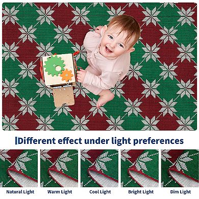 Christmas Area Rug Machine Washable Entryway Runner Low Pile Red/Green Xmas Non-Slip Carpet for Room