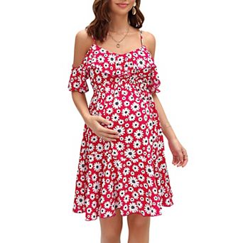 Women's Maternity Nursing Dress V-Neck Spaghetti Strap Ruffle Sleeve Daisy Print A-Line Swing Dress