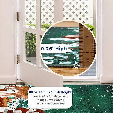 Christmas Area Rug Machine Washable Xmas Santa Claus Rug Non Slip Entryway Runner Rug Low Pile Rugs