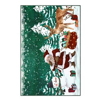 Christmas Area Rug Machine Washable Xmas Santa Claus Rug Non Slip Entryway Runner Rug Low Pile Rugs