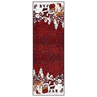 Christmas Area Rug Machine Washable Xmas Santa Claus Rug Non Slip Entryway Runner Rug Low Pile Rugs