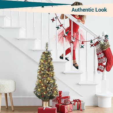 4.5 ft Pre Lit Flocked Artificial Christmas Tree with Pine Cones