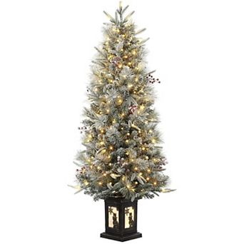 4.5 ft Pre Lit Flocked Artificial Christmas Tree with Pine Cones