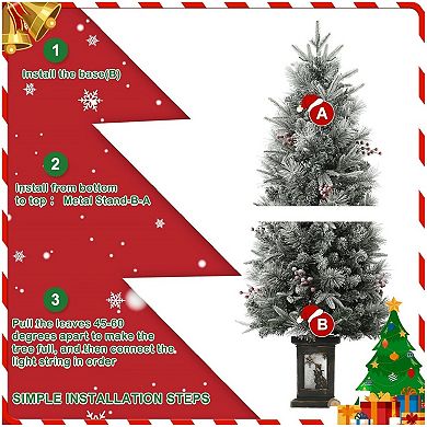 4.5 ft Pre Lit Flocked Artificial Christmas Tree with Pine Cones