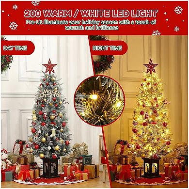 4.5 ft Pre Lit Flocked Artificial Christmas Tree with Pine Cones