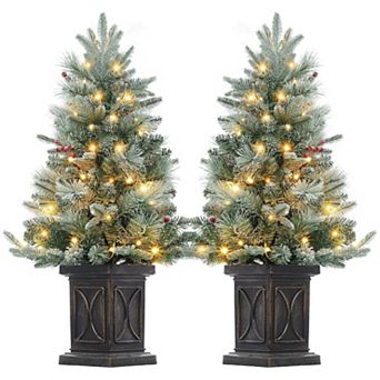 3 Ft Christmas Tree Artificial Pre Lit Christmas Tree with Base Xmas Tree with Timer Led Lights 2 pc