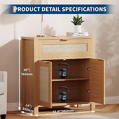 Rattan Buffet Cabinet with Storage,Boho Console Table Sideboard Coffee Bar for Home Kitchen Entryway
