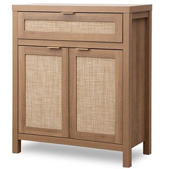 Rattan Buffet Cabinet with Storage,Boho Console Table Sideboard Coffee Bar for Home Kitchen Entryway