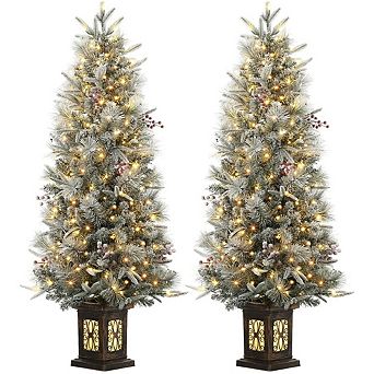 4.5 ft Pre Lit Flocked Artificial Christmas Tree with Pine Cones