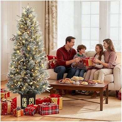 4.5 ft Pre Lit Flocked Artificial Christmas Tree with Pine Cones