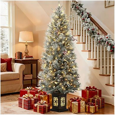 4.5 ft Pre Lit Flocked Artificial Christmas Tree with Pine Cones