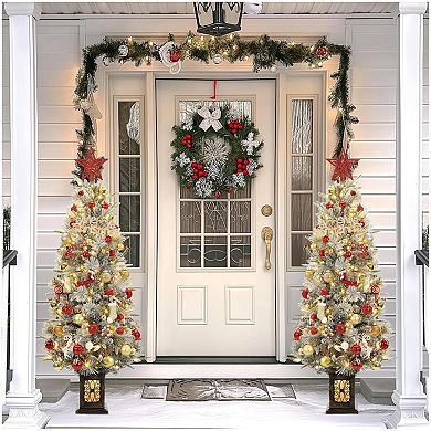4.5 ft Pre Lit Flocked Artificial Christmas Tree with Pine Cones