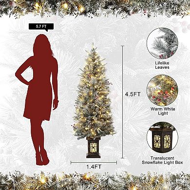 4.5 ft Pre Lit Flocked Artificial Christmas Tree with Pine Cones