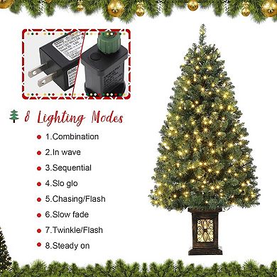 4.5 Ft Pre-Lit Snow Flocked Christmas Tree Potted Holiday Xmas Tree