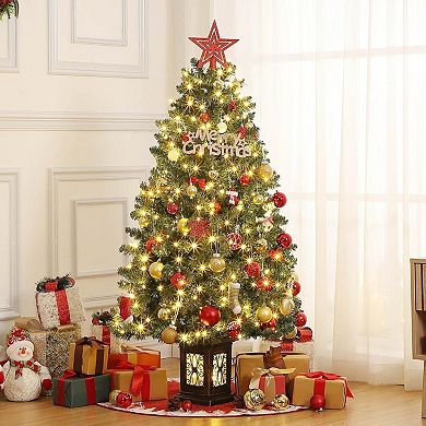 4.5 Ft Pre-Lit Snow Flocked Christmas Tree Potted Holiday Xmas Tree