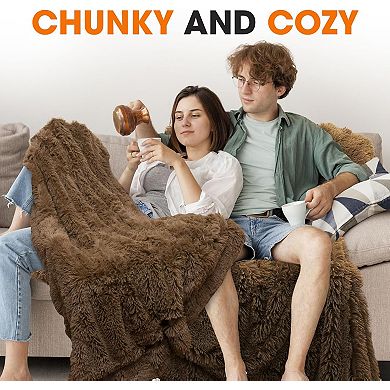 Cheer Collection Reversible Faux Fur Long Shaggy Hair Accent Throw Blanket 50"x60"