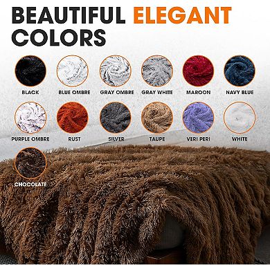 Cheer Collection Reversible Faux Fur Long Shaggy Hair Accent Throw Blanket 50"x60"