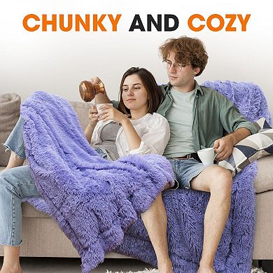 Cheer Collection Reversible Faux Fur Long Shaggy Hair Accent Throw Blanket 50"x60"