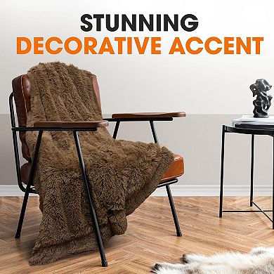 Cheer Collection Reversible Faux Fur Long Shaggy Hair Accent Throw Blanket 50"x60"