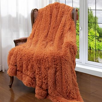 Cheer Collection Reversible Faux Fur Long Shaggy Hair Accent Throw Blanket 50"x60"