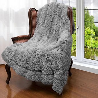 Cheer Collection Reversible Faux Fur Long Shaggy Hair Accent Throw Blanket 50"x60"