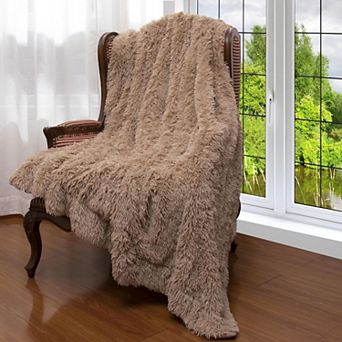 Cheer Collection Reversible Faux Fur Long Shaggy Hair Accent Throw Blanket 50"x60"