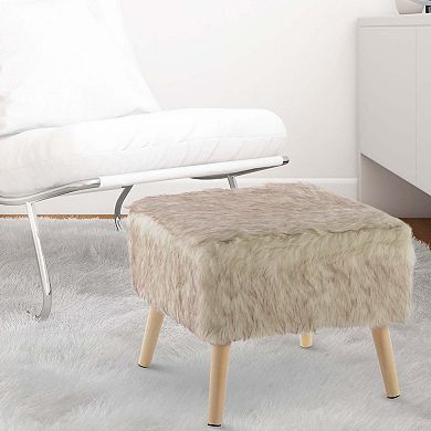 Cheer Collection Faux Fur Wood Leg Stool